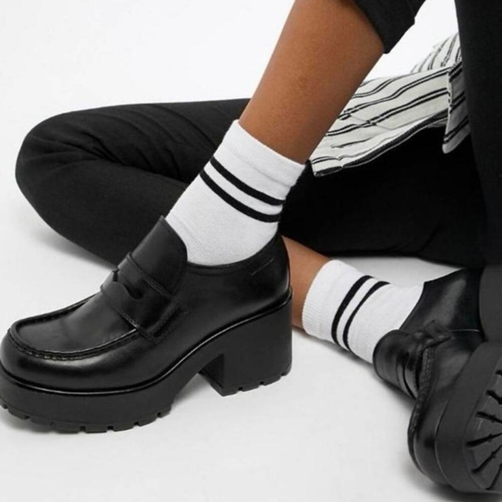 Vagabond Shoemakers Dioon Black Leather Platform Loafers Size 41